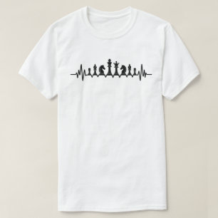 Camiseta Xadrez Batimento Cardíaco Peças de Xadrez Ritmo Ca