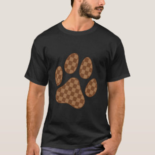 Camiseta Xadrez Bege Marrom Gato Cachorro Impressão de Pata