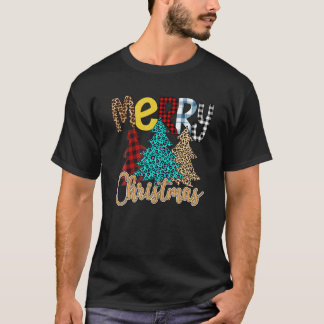 Camiseta Xadrez bonita Leopardo Árvore de Natal Engraçada F