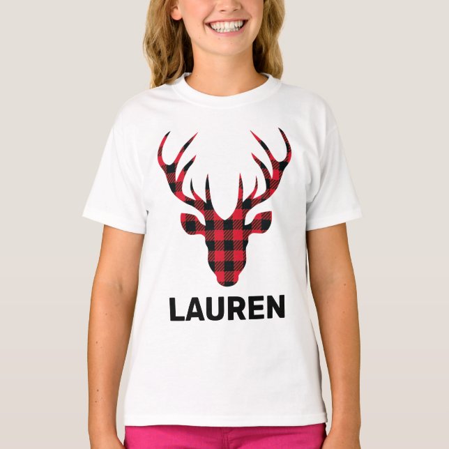 Camiseta Xadrez Buffalo Deer Head Family (Frente)