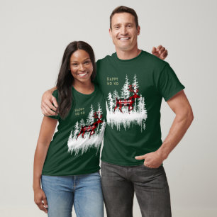 Camiseta Xadrez Buffalo Snowy Forest Stag Ho Ho Nome da Fam