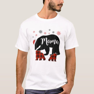 Camiseta Xadrez Buffalo, Urso De Mãe Vestindo O Natal Hat X