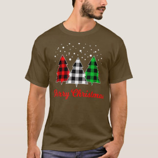 Camiseta Xadrez de Árvore Natal Vermelha Verde Árvore Bran