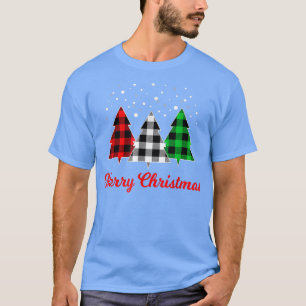 Camiseta Xadrez de Árvore Natal  Vermelha Verde Árvore Bran