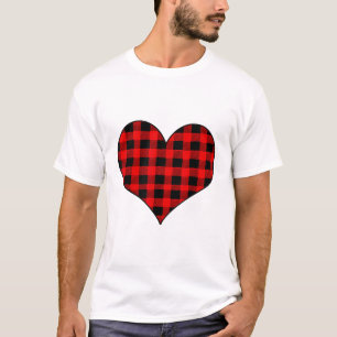 Camiseta Xadrez de búfalos vermelho e Namorados preto Amor
