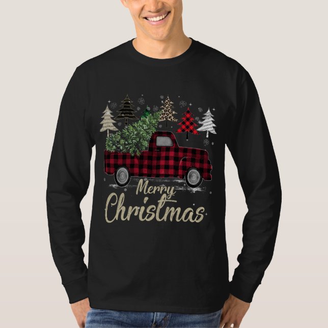 Camiseta Xadrez de Búfalos Vermelhos das Árvores do Xmas (Frente)