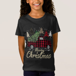 Camiseta Xadrez de Búfalos Vermelhos das Árvores do Xmas