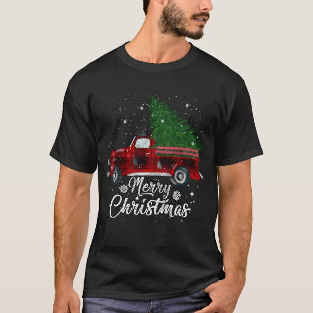 Camiseta Xadrez de Buffalo Árvore de Natal Red Truck Cos (Frente)