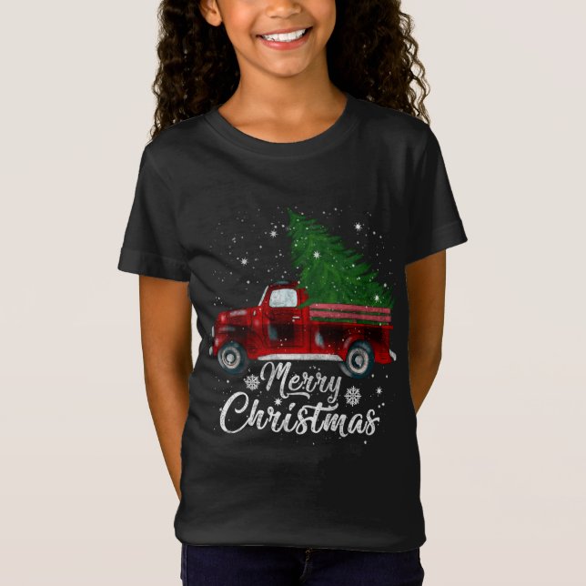 Camiseta Xadrez de Buffalo Árvore de Natal Red Truck Cos (Frente)