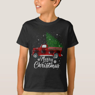 Camiseta Xadrez de Buffalo Árvore de Natal Red Truck Cos