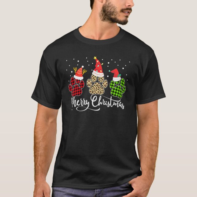 Camiseta Xadrez de Buffalo e Cão-Leopardo-Paw Santa Hat Fel (Frente)