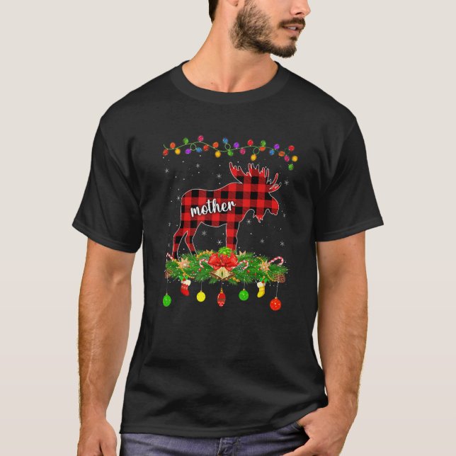 Camiseta Xadrez de Buffalo em Combinação Mãe Moose Christm (Frente)