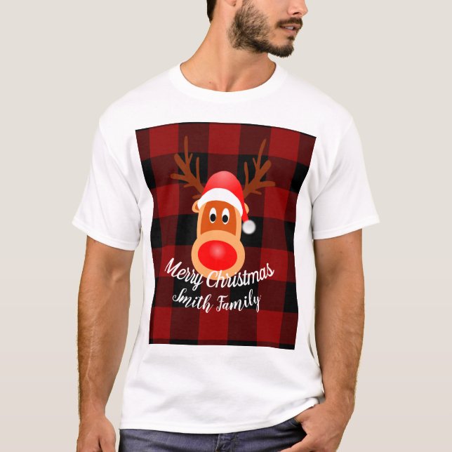 Camiseta Xadrez de Buffalo Engraçado de Natal Personalizado (Frente)