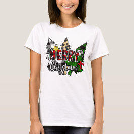 Camiseta Xadrez de Buffalo Feliz Natal com Pine