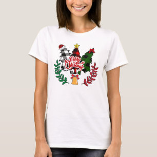 Camiseta Xadrez de Buffalo Feliz Pinho de Natal com Bell