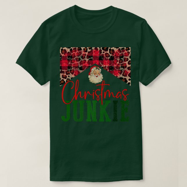 Camiseta Xadrez de Buffalo Natal Família Junkie Santa Claus (Frente do Design)