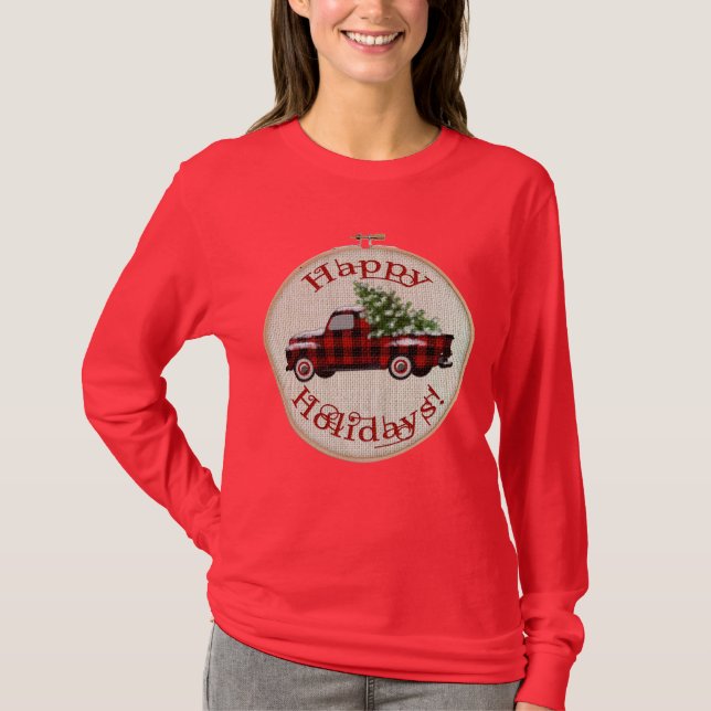 Camiseta Xadrez de Buffalo Red Truck e Pine Tree (Frente)