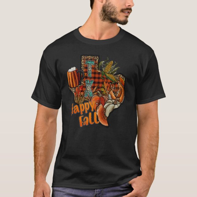 Camiseta Xadrez de Buffalo Texas Happy Fall Pumpkin Obrigad (Frente)
