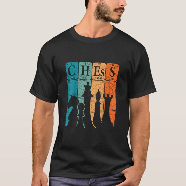 Camiseta Xadrez de Elementos de Mesa Periódicos Jogador de  (Frente)
