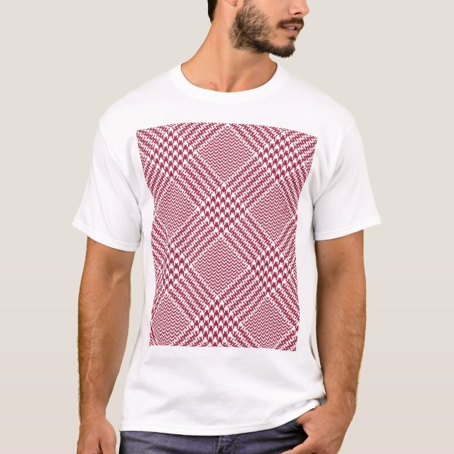 Camiseta Xadrez de Glen Branco Vermelho: Tartan Torcido (Frente)