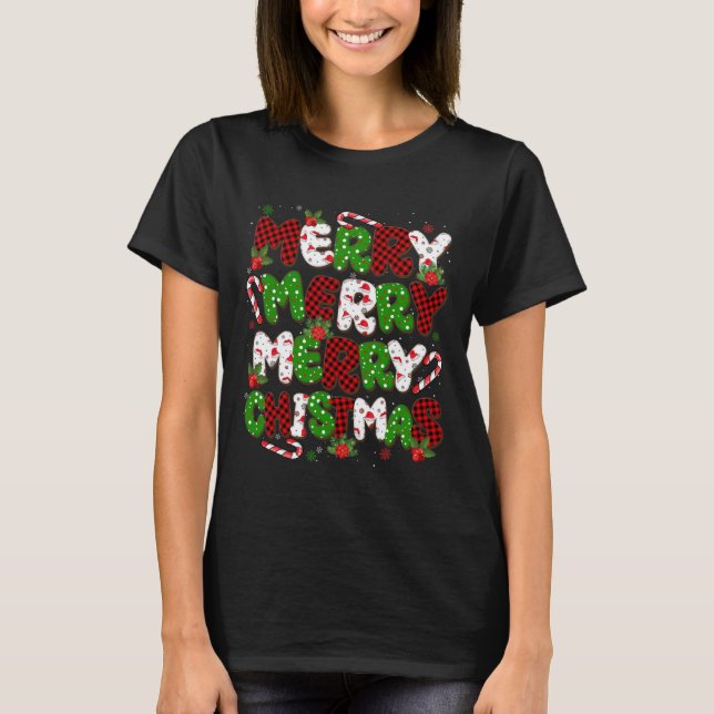 Camiseta Xadrez de Groovy Felry Natal Família Xmas Mulheres (Frente)