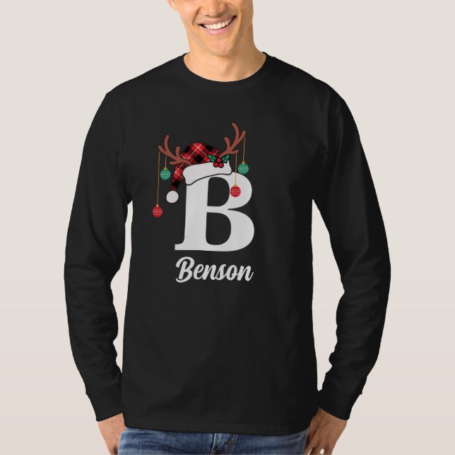 Camiseta Xadrez de Natal da Família Monograma Personalizada (Frente)
