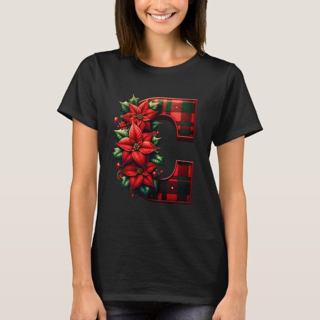 Camiseta Xadrez de Natal - Letra maiúscula C alfabeto monog (Frente)