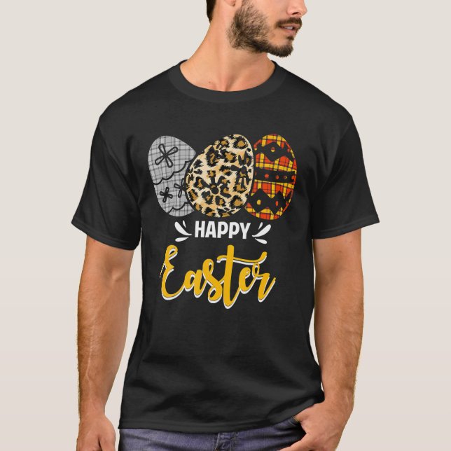 Camiseta Xadrez de Ovos Leopardo Feriado Cristão Pascha (Frente)