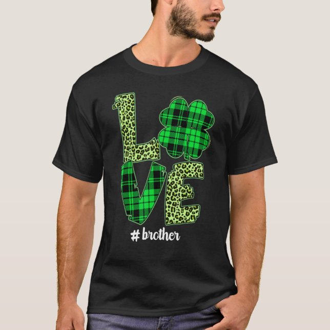 Camiseta Xadrez Engraçado Shamrock Ama o Irmão Leopardo Rua (Frente)