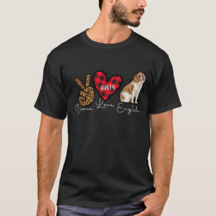 Camiseta Xadrez Inglesa Peace Love Cute Dog T-Shirt