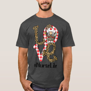 Camiseta Xadrez Leopard Gnome LOVE Enfermeira Vida Engraçad