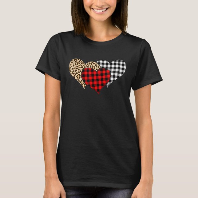 Camiseta Xadrez Leopardo com amor coronário Mulheres Dias d (Frente)