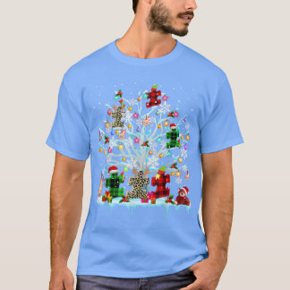 Camiseta Xadrez Leopardo-Quebra-cabeça No Xmas Tree Autism 