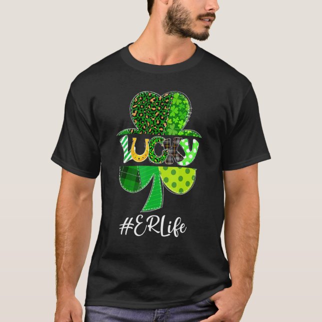 Camiseta Xadrez-Leopardo Shamrock Lucky Er Life Nurse Patch (Frente)