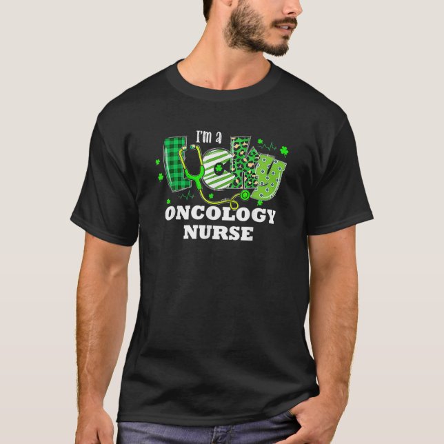 Camiseta Xadrez-leopardo Shamrock Lucky Oncology Nurse Rua  (Frente)