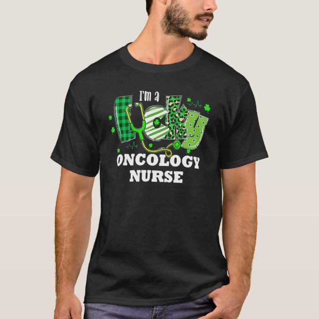 Camiseta Xadrez-leopardo Shamrock Lucky Oncology Nurse Rua  (Frente)