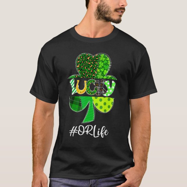 Camiseta Xadrez-Leopardo Shamrock Lucky Ou Life Nurse Rua P (Frente)