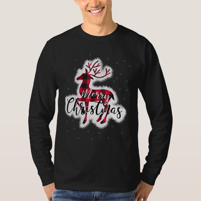 Camiseta Xadrez Red & Black Buffalo Reindeer Deer Feliz Chr (Frente)