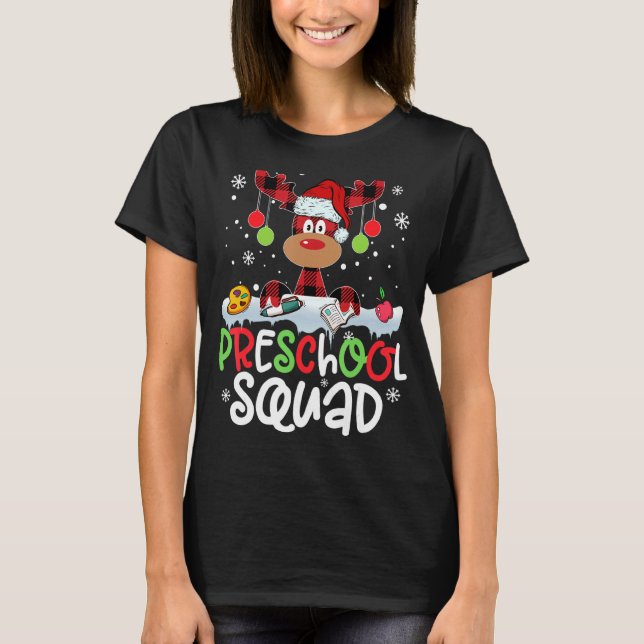 Camiseta Xadrez Reindeer Santa Hat - Esquadrão de Pré-Escol (Frente)
