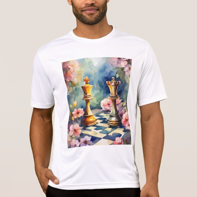 Camiseta "Xadrez Romântico em Bloom - Estilo de Aquarela" (Frente)