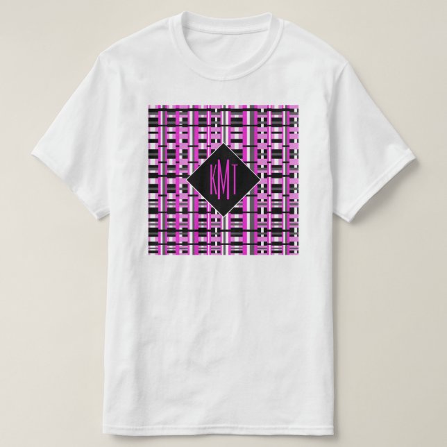 Camiseta Xadrez Rosa Monogramado (Frente do Design)
