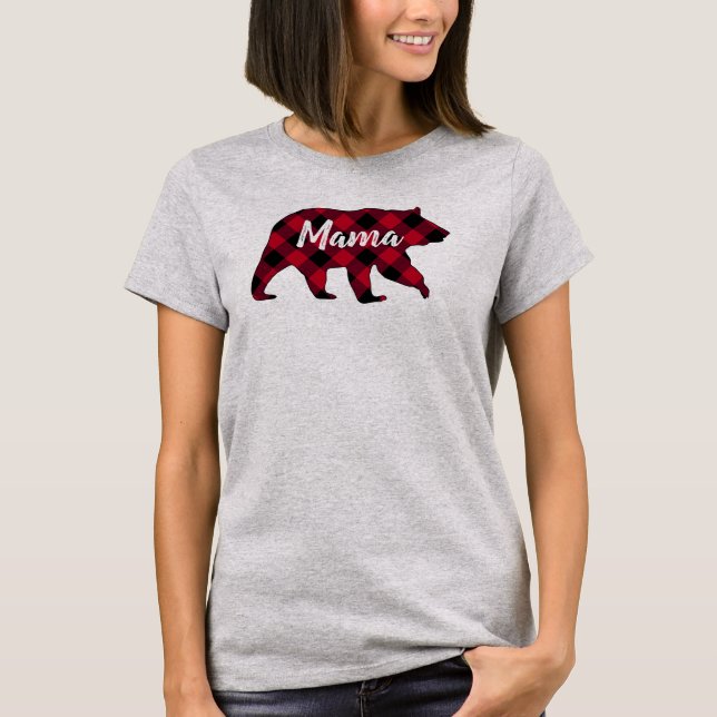 Camiseta Xadrez Rustic Mama Bear Red Buffalo (Frente)