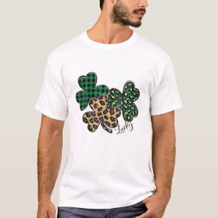 Camiseta Xadrez Shamrock Leopard Camouflage Diversão St Pat