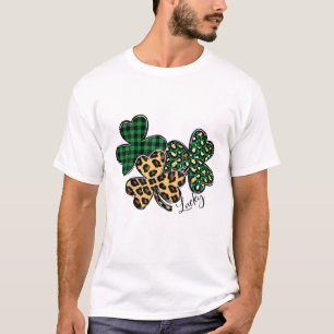 Camiseta Xadrez Shamrock Lucky Leopard Camouflage Diversão