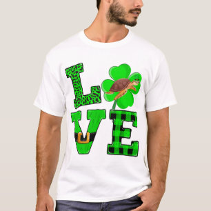Camiseta Xadrez Verde Shamrock Amor Tartaruga Marinha St Pa