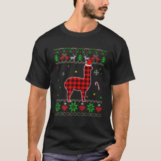Camiseta Xadrez Vermelha Animais de Natal Doçosos Alpaca Lo