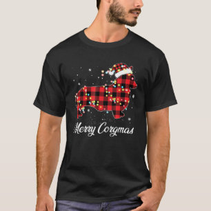 Camiseta Xadrez Vermelha Buffalo Corgi Feliz Corgmas Christ