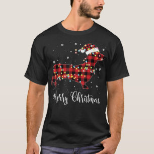 Camiseta Xadrez Vermelha Buffalo Dachshund Feliz Natal Paja