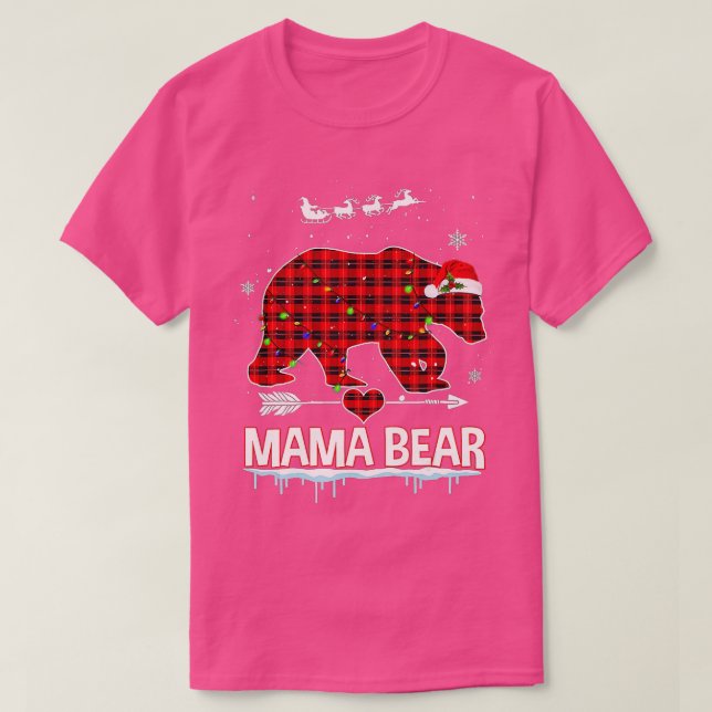 Camiseta Xadrez Vermelha Buffalo Mamãe Ursa Natal Pijamas F (Frente do Design)