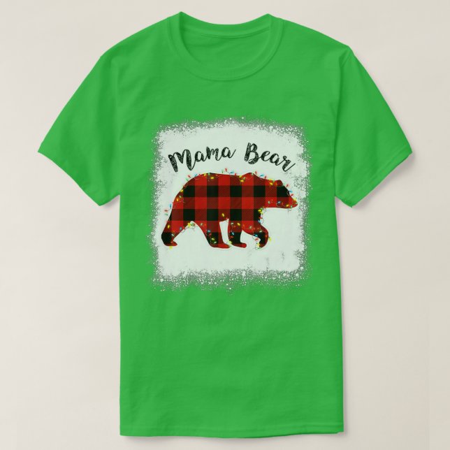 Camiseta Xadrez Vermelha Buffalo Mamãe Ursa Natal Pijamas F (Frente do Design)